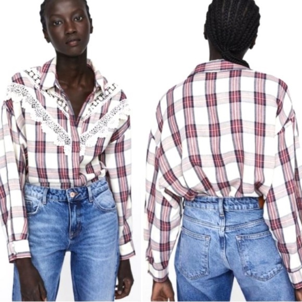 Zara Lace Boho Button Up Cotton Flannel Fall Shirt